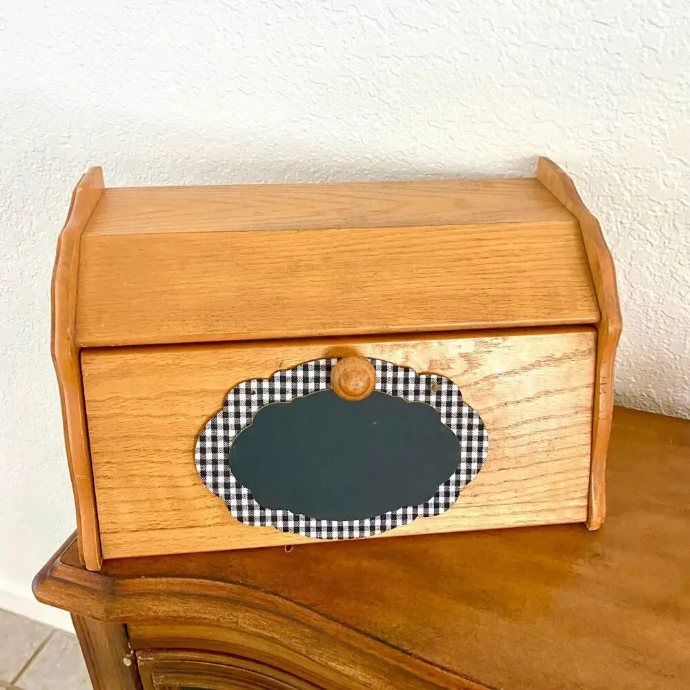 Vintage Housewares Coordinates Wooden Bread Box Cottage Core Farmhouse